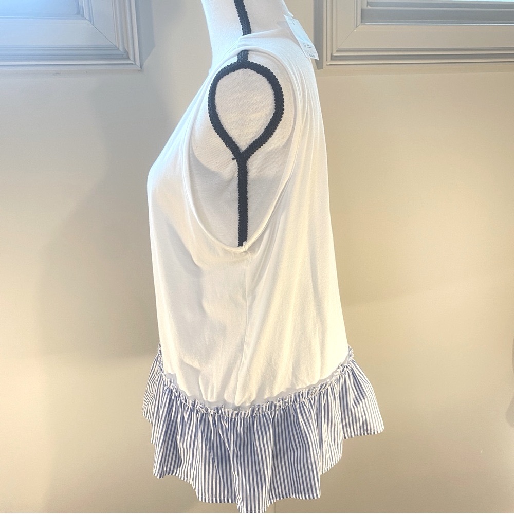 J Crew Blue and White Striped 100% Cotton Peplum T-shirt Tank Size Medium NWT - Picture 9 of 15